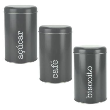Imagem de Kit 3 Latas Metal Porta Mantimentos Biscoito, Café E Açúcar - Wincy