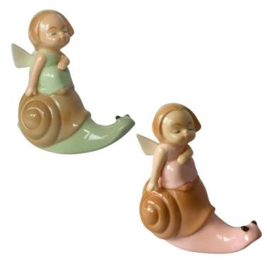 Imagem de Par de Anjos Montados Nos Caracóis Decorativos Porcelana Fina 10x12,5x