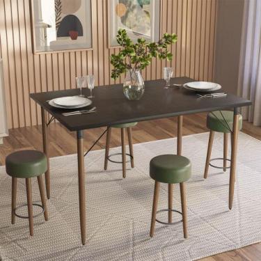 Imagem de Mesa de Jantar Madri Preto e 4 Bancos Paris Pés Natural Tecido Sintéti