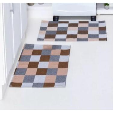 Imagem de Tapete Capacho Jacquard 2 Pçs Geométrico Antiderrapante Emborrachado P