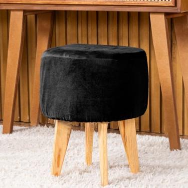 Imagem de Capa de Puff Redondo Médio Avulsa Lisa Ajustável com Elástico - Tecido Veludo Suede Decoração Banquinho Luxo Para Sala Quarto Pufe Banco Protetor Banqueta Centro (Preto)