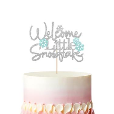 Imagem de Welcome Little Snowflake Cake Topper, Winter Wonderland Baby Shower Cake Decor, Blue&Silver Glitter Snowflake 1st Birthday Cake Topper, Frozen Themed Birthday/Newborn Baby Party Decoration