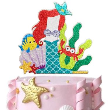 Imagem de DoraDream Princess Ariel One Cake Topper, Little Mermaid 1st Birthday Cake Topper, Under the Sea Baby Shower, Mermaid Cake Smash Decoration, The Mermaid Princess Fairytale Party Supplies for Girls