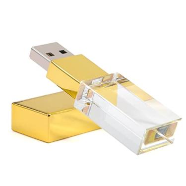 Imagem de Laak Pendrive de presente de casamento 3.0 de 32 GB, retângulo transparente, genuíno, USB, pendrive (dourado)