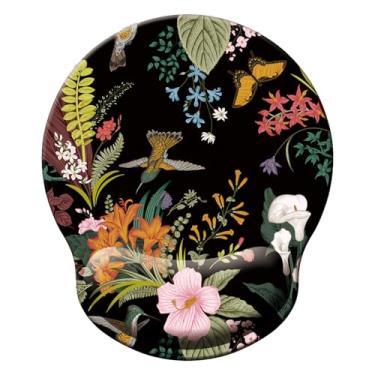 Imagem de Mouse pad com suporte de pulso, mouse pad ergonômico com almofada de descanso de pulso de espuma de memória, base de borracha antiderrapante para jogos em casa, escritório, computador, laptop, flores,