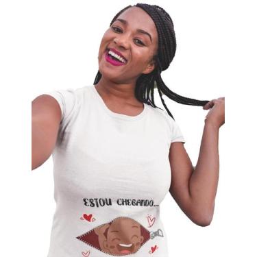 Imagem de Camiseta Gestante Estou Chegando Papai Chá De Bebê Grávida Branca - De