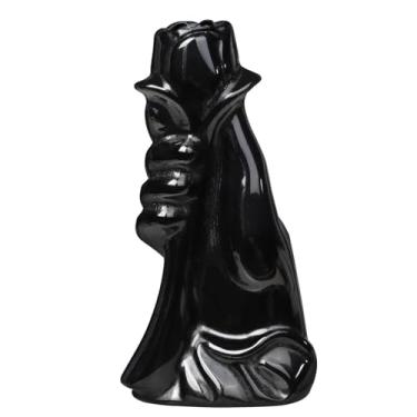 Imagem de Rockcloud Estatueta rosa de cristal obsidiana preto natural segurando à mão, enfeite de pedra de flor esculpida para casamento, aniversário, decoração de mesa