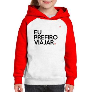 Imagem de Moletom Infantil Eu prefiro viajar - Foca na Moda, Branco, Vermelho, 8