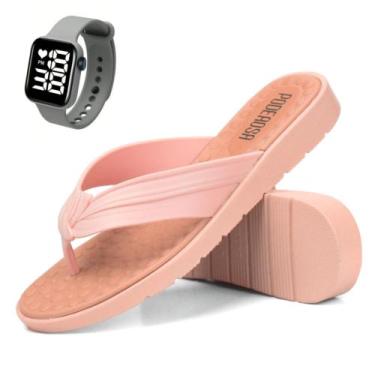 Imagem de kit Chinela Feminina Sandália + Relógio Digital - Poderosa, Rosa, 36