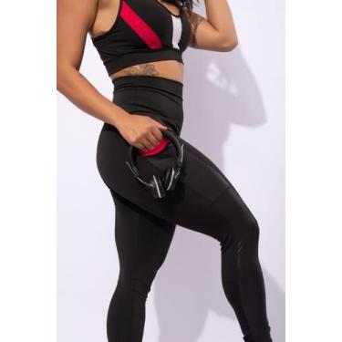Imagem de Conjunto Feminino Fitness Calça Legging Cintura Alta Bolso Cirrê mater
