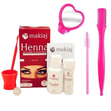 Imagem de Kit Henna Para Sobrancelhas Makiaj Profissional Espelho Coração Navalh