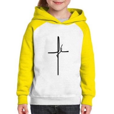 Imagem de Moletom Infantil Fé em Cruz - Foca na Moda, Branco, Amarelo, 10
