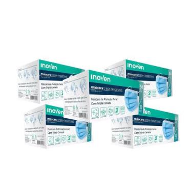 Imagem de Máscara Descartável Tripla Com Elástico Pacote 50U Kit 5 - Inoven, Más