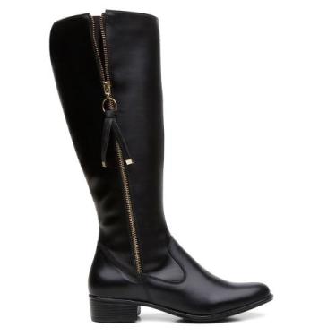 Imagem de Bota Montaria Couro Feminino Cano Alto Zíper Lateral Moda Inverno Eleg