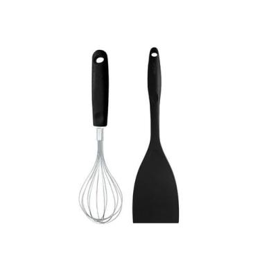 Imagem de Espatula Lisa e Batedor de Clara Manual Fouet Inox Preto 2un - WECK