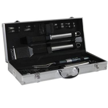 Imagem de Kit Churrasco Com Termômetro Digital 21 Pçs E Maleta Inox - Knakasaki