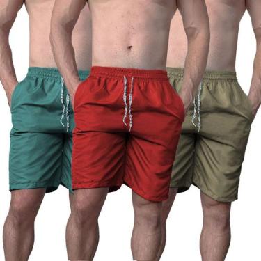 Imagem de Kit 2 Bermudas Masculina Lisas Tactel  Praia Academia Caminhada 3 Bols