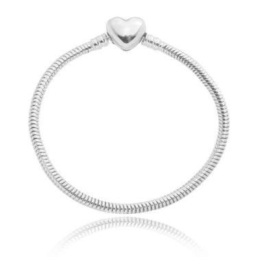 Imagem de Pulseira Para Berloque Fecho Coração Banhado a Prata 925 - Work Semijo