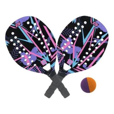Imagem de Kit 2 Raquetes Lilás Madeira Beach Tennis De Praia Bolinha - Bel Fix