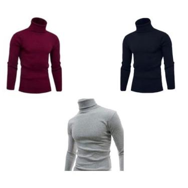 Imagem de Kit com (3x) Cacharrel Masculina blusa Gola Alta frio Canelada com óti