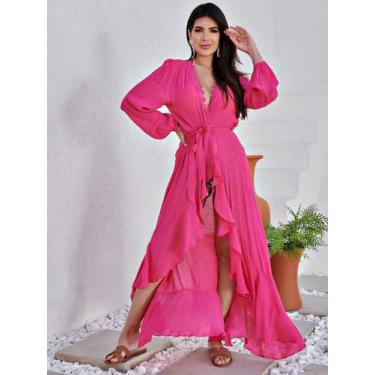 Imagem de A-Lows D&B Saida de praia feminina longa - mundo das camisas, Pink, p