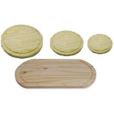 Imagem de Kit 4 Tabua De Pizza, Carne E Petisco 3 Redonda 1 Oval Madeira Pinus -