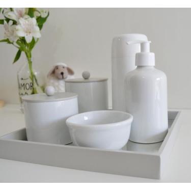 Imagem de Kit Higiene Porcelana Bebê K156 Bandeja Colorida Espelho Cuidados - Ci