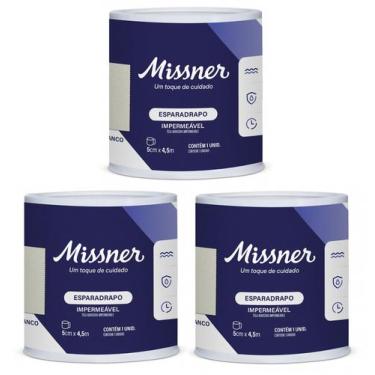 Imagem de Kit 3 Esparadrapo Impermeável 5cm X 4,5m Branco - Missner