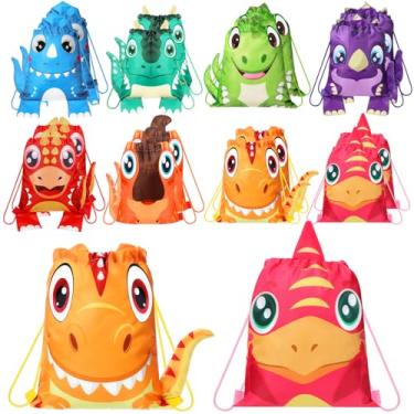 Imagem de Hillban 16 unidades de sacos de presente com cordão de animais para festa de doces monstro com orelha para chá de bebê, festa de aniversário (estilo dinossauro)