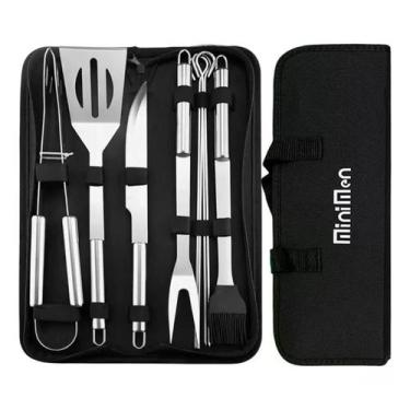 Imagem de Kit 9 Peças De Utensílios Churrasco Profissional Aço Inox - MINIMEM