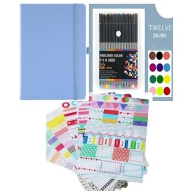 Imagem de Kit de diário rosa - Inclui (1) livro de capa dura de 15 x 21,6 cm, 75 pg, (1) conjunto de canetas finas de 12 peças, (1) 6 folhas de adesivos de notas arco-íris - Ideias de presente: trabalho, estudante, profissional ou apenas porque