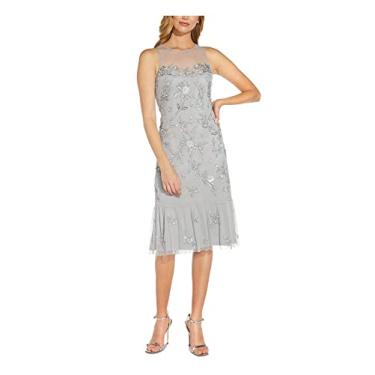 Imagem de Adrianna Papell Vestido feminino com contas na altura do chá, Silver Mist, 50