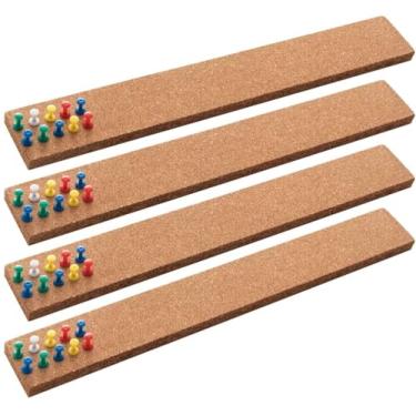 Imagem de HBlife Tira de barra de quadro de avisos de cortiça 38 x 5 cm - 1/2 polegada de espessura, tiras de quadro de cortiça sem moldura com 50 pinos multicoloridos, suporte autoadesivo forte - pacote com 4