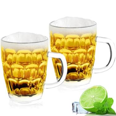 Imagem de Momugs Caneca de cerveja de 500 ml, copos de cerveja alemães transparentes grandes com alça para homens, conjunto de 2 canecas de vidro de abacaxi