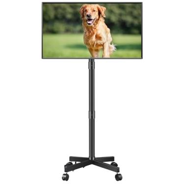 Imagem de La Jaco Suporte de TV com rodinhas para TVs LCD LED de 23 a 60 polegadas com tela curva plana, suporte de TV móvel ajustável em altura com rodas de bloqueio de até 25 kg, carrinho inclinável para