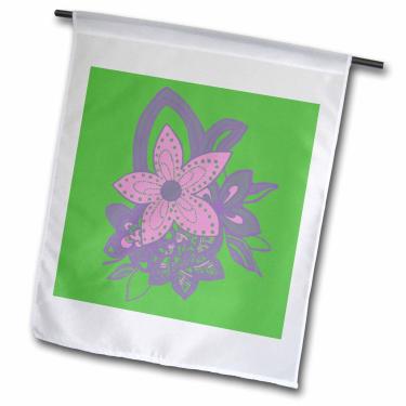 Imagem de 3dRose fl_45416_1 Flor Havaiana Rosa em um Fundo Verde Bandeira de Jardim, 30 x 45 cm