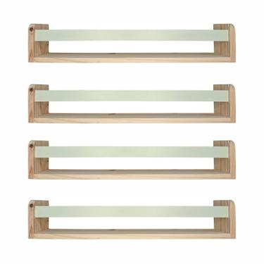 Imagem de Kit 4 Prateleiras Porta Livros em Madeira Pinus Natural Com Cerquinha Colorida Cor:Cerquinha Amarela Baunilha;Tamanho:12