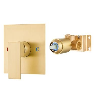 Imagem de Airuida Válvula de manípulo de chuveiro quadrada de função única rosca fêmea montagem na parede torneira de latão chuveiro válvula áspera banheiro kit de acabamento de alça única 14 cm placa de