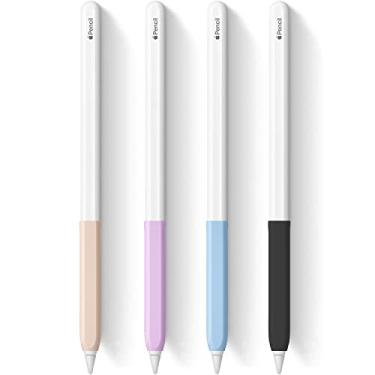 Imagem de Pacote com 4 alças ergonômicas projetadas para Apple Pencil 2ª geração, capa de silicone YINVA para Apple Pencil 2 gerações, suporta carregamento magnético (rosa, roxo, azul, preto)