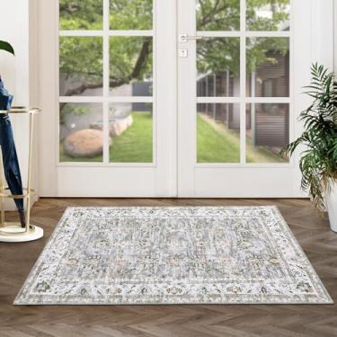 Imagem de FairOnly Tapete de área lavável 2x3 pequeno tapete de entrada boêmio tapetes de pêlo baixo para cozinha tapete antiderrapante tapete estampado pequeno envelhecido tapete pequeno para entrada da pia do