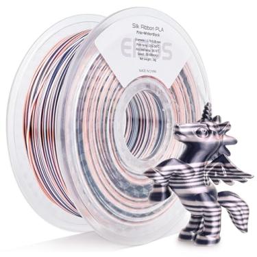 Imagem de EIBOS Filamento de impressora 3D PLA de fita de seda, 1,75 mm, 1 kg / 2,2 lbs, rosa, branco, preto