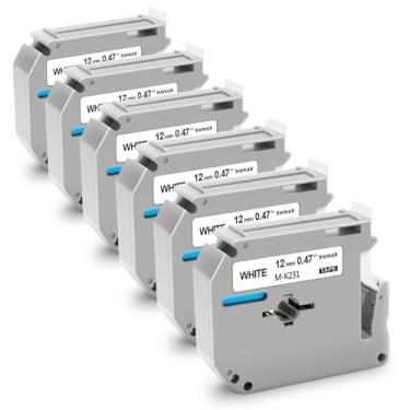 Imagem de XemaX Pacote com 6 fitas de etiqueta M-K231 M 12 mm preto sobre branco compatível com Brother MK231 MK231s M231 MK-231 M-K231s P Touch M Fita de etiqueta 12 mm 0,47" branca para PT-M95 PT-85 PT-75