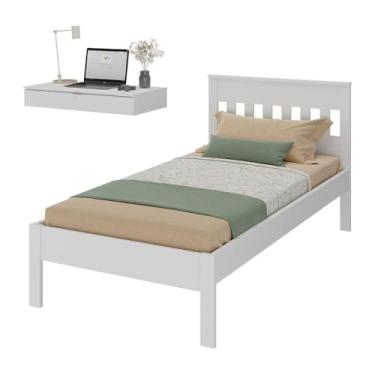 Imagem de Cama de Solteiro para Colchão 88 x 188 cm com Penteadeira 90cm Suspensa Multimóveis Cr35248 Branco