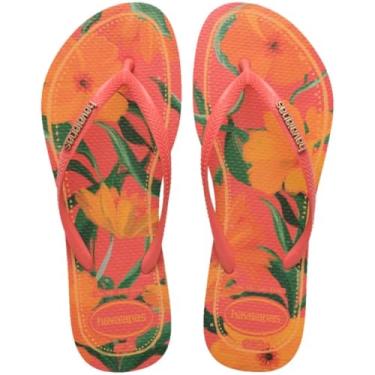 Imagem de Chinelo Havaianas Feminino Floral Com Logomarca Metálica (Laranja, BR, Adulto, Faixa Numérico, M, 39, 40)