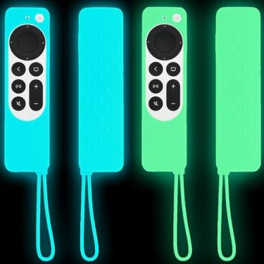 Imagem de TOKERSE - Pacote com 2 capas de silicone que brilham no escuro compatíveis com Apple TV 4K Siri Remote (3ª geração/2ª geração) - Azul