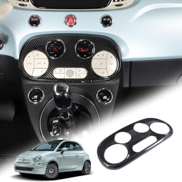 Imagem de Tumukiw Tampa do painel de ajuste de ar condicionado do console central compatível com Fiat 500 2016-2024 A/C botão painel adesivo guarnição protetor contra arranhões acessórios interiores (fibra de