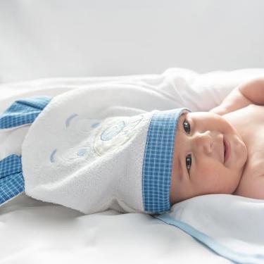 Imagem de Toalha Infantil com Toalha Fralda 100% Algodão para Bebês Crianças Meninas Meninos com Capuz Toalha Aveludada e Felpuda Ideal para Saída de Banho Praia Piscina Natação Presente. (Urso Azul)