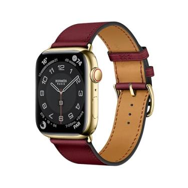 Imagem de DONEGANI Pulseira de couro LB1 para Apple Watch Se Ultra 2 de 40 mm, 44 mm, 46 mm, 42 mm, 45 mm, 41 mm, 38 mm, 49 mm, séries 10, 9, 8, 7, 6, 5, 4 e 3, 3, vermelho bordô