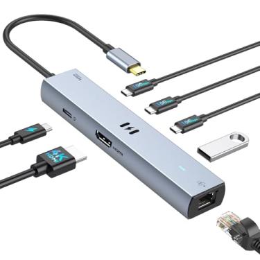 Imagem de Selore Adaptador multiportas USB C de 10 Gbps, adaptador Ethernet com HDMI 4K@60Hz, Gigabit Ethernet, 3 portas USB C, 100W PD, dongle USBC para MacBook Pro Air, iPad, HP, Dell, etc