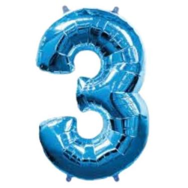 Imagem de Bexiga Balão Metalizado 16 Polegadas 40cm Azul Número 3 - Warna